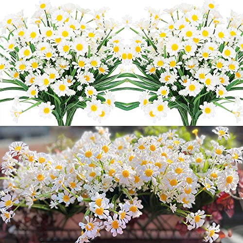 Bodosac 12Pcs Artificial Daisy Flowers Outdoor for Decoration Faux Plastic Foliage Garden Porch Greenery Shrubs Flower Window Hanging Plants Indoor Decor (White Daisy Flower)