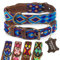 ALTEZAR Hundehalsband Leder - braunes Rindsleder Tribal Blau/Braun/Beigenes durchgehend Bestickt - Handgemacht in Mexiko Lederhalsband Hund - Größe S - für kleine Hunde