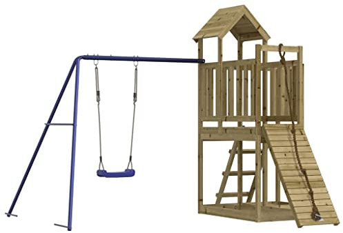 vidaXL Spielturm, Klettergerüst mit Kletterwand Schaukel, Kinder Kletterturm mit Holzdach, Spiel-Zubehör für Garten, Holz Spielplatz, Imprägniertes Kiefernholz
