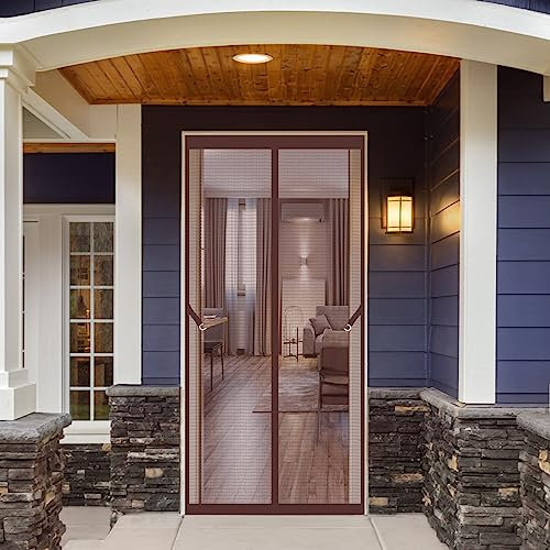 Zanzariere magnetiche 290 x 205 cm Tenda Magnetica Zanzariera Porta Anti Zanzare Insetti Traspirante Zanzariere per Legno, Ferro, Porte in Alluminio, Marrone