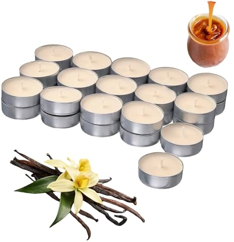 Caribou Living Lot de 30 bougies chauffe-plat parfumées – Caramel salé et vanille fumée – Jusqu'à 4 heures de combustion – Couleur crème