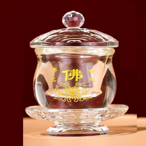 YTDJJWLS Taza de cristal de 9 cm para decoración de agua bendita, taza de agua pura, taza de tributo para sala de Buda