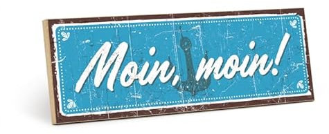 TypeStoff Holzschild mit Spruch – Moin moin – im Vintage-Look mit Zitat als Geschenk und Dekoration zum Thema Türschild, Hamburg - HS-01428