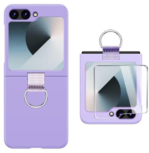 AFENGBOX für Samsung Galaxy Z Flip 6 5G Hülle,Z Flip 6 Ultra Dünn HandyHülle mit Ring & Bildschirmschutz,Harte PC Slim Case Stoßfeste Schutzhülle Cover für Samsung Z Flip 6,Lila