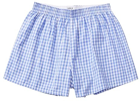 Hialegion Boxershorts Damen Baumwolle Plaid Schalfhose Damen Pyjama Bequme Weite Freizeithose Sommer Shorts Y2K Blaue Karo M