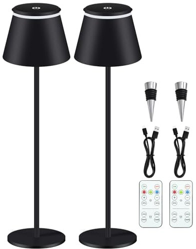 Benss 2 StüCk Led Tischlampe Kabellos, Dimmbare 4000Mah Mit USB-C Aufladbar,Touch&Fernbedienung Lampe, IP54 Wasserdichte Tischleuchte, Outdoor Tischlampen, Nachttischlampe, Camping, Garten, Schwarz
