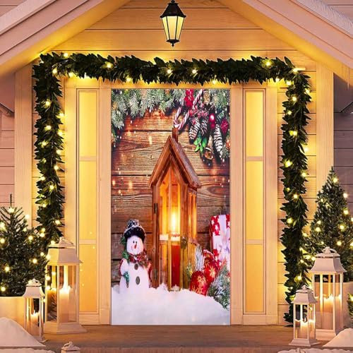 Surwin Forro Puerta Navidad,Adornos Navidad Decoración Lindo Muñeco de Nieve Cubierta de Puerta de Navidad,Decoracion Navidad Exterior Casa,Pancarta de Navidad Decoración (Muñeco de Nieve 3,90x200cm)