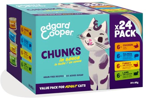 Edgard Cooper Nassfutter für Katzen in Sauce Multipack24 x 85g Katzenfutter Nass Multipack mit verschiedenen Geschmacksrichtungen natürliche Zutaten frisches Fleisch