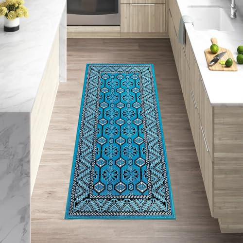 cozily® Soft Pile Hall Runner Turkish Rug - Arta 60 x 220 cm, Emerald Green Rug - Washable Runner For Kitchen, Hallway and Entrance Door Mat