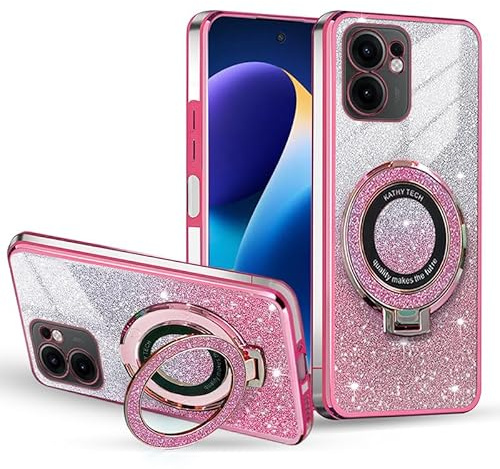 BEEJTUNY Transparente Hülle für Oppo Find X3 lite/Reno 5 5G, Handyhülle mit Ring Stand, Mode Stoßfeste Schutzhülle, TPU Case mit Farbverlauf-Glitzer. Rosa