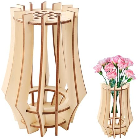 Vase für Lego Blumen, DIY Acryl Holz Vase Kit für Lego Rosen, Sonnenblume, Gerbera, Chrysantheme, Kornblume, Orchidee, Tulpe, Edelweiss, Lilie, Blumenbinderin