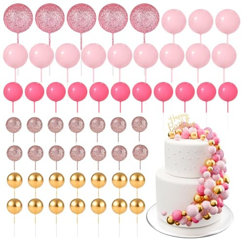 BOUBONI Lot de 60 boules de décoration de gâteau - Mini ballons - Pour décoration de gâteau, anniversaire, fête, fête prénatale (série rose pailleté)