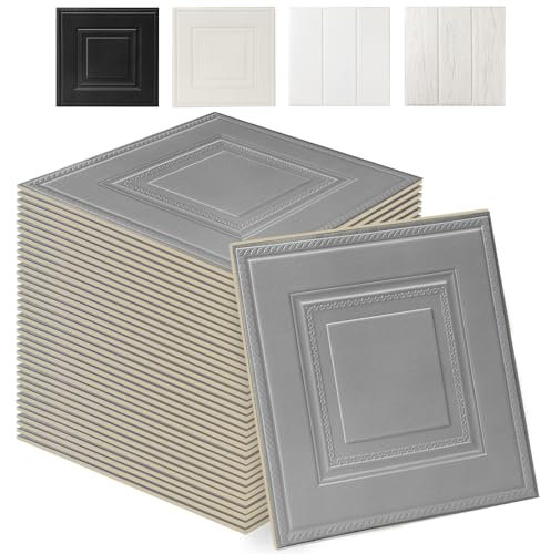 Swehooirt 50PCS Wall Wood Panels Peel and Stick Wall Panels Gray Self Adhesive Panelling for Living Room Bedroom Ceiling Tiles Hallway Bathroom Wallpaper Waterproof