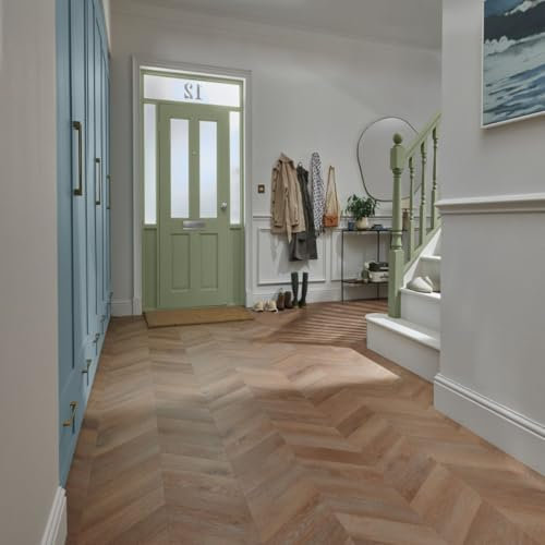 Luvanto Pre Chevron Summer Oak Wood Effect SPC Click Lock Luxury Vinyl Tile - Herringbone(8mm LVT) For Domestic & Commercial Use, Suitable For Underfloor Heating