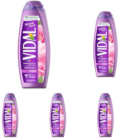 Vidal - Bagnoschiuma Sensual Touch, Formula Setificante, Fragranza di Camelia e Ambra, Dermatologicamente Testato, 500ml (Confezione da 5)