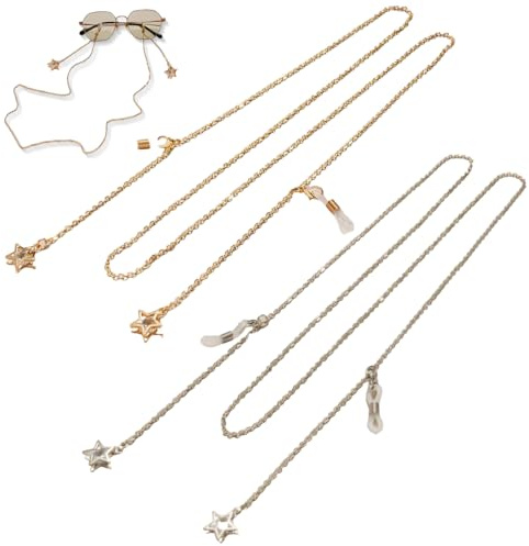 ZEXOWIJ 2 Stück Brillenkette Damen, Brillenband, Kette für Brillen in Gold, Silber, Brillenkette Maskenkette Maskenband Elegante Brillen Halter Brillenkette (75cm)