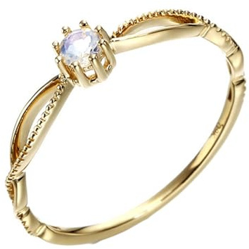 Homxi Damen Trauring Goldring 375, Rund mit Mondstein, Damen Verlobungsringe Gold Gr. 62 (19.7)
