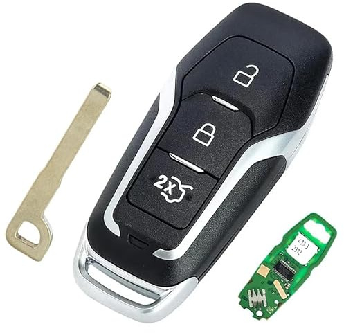 Funkschlüssel 3B für Ford Edge Explorer Fusion HITAG PRO ID49 Chip 433MHz | FCCID:DS7T-15K601-DB, 2015-2017,3 Taste,Uncut Klinge,Autoschlüssel Gehäuse,Programmierung erforderlich