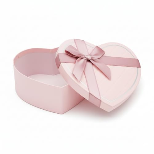 Emartbuy Herzförmige rosa starre Geschenkbox mit Band, 22 × 20 × 9 cm | Luxuriöse Geschenkbox aus Karton, Premium-Verpackung für Valentinstag, Geburtstage, Hochzeiten und besondere Anlässe