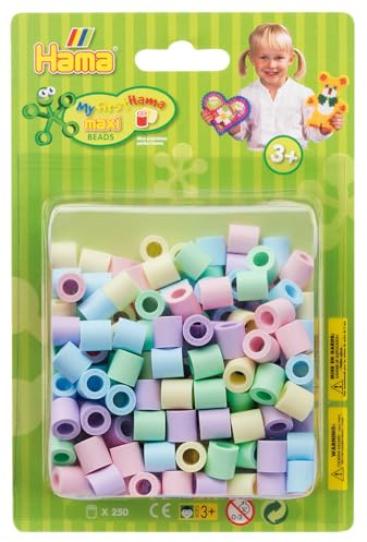Hama Perlen 8525 Maxi Bügelperlen Blister Packung mit ca. 250 Bastelperlen mit Durchmesser 10 mm, im Pastellmix mit 5 Farben, kreativer Bastelspaß für Groß und Klein