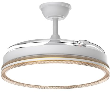 Airwit 106cm Ventilatore da Soffitto Silenzioso con Luce e Pale Retrattili, Dimmerabile LED Lampada Ventilatore da Soffitto con Telecomando e Reversible Motore DC per Camera da Letto, Soggiorno