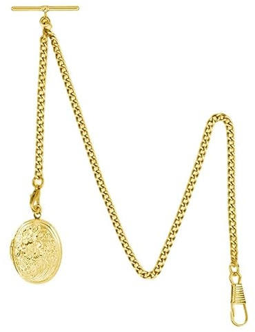 BOSHIYA Taschenuhrkette mit T Bar Endstück 73cm Doppel / 37cm Einzel Albert T-Bar Taschenuhr Kette 3/2 Haken für Weste Knopfloch Gold/Schwarz/Silber/Bronze