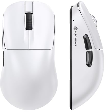 MAGIC-REFINER AJ199 49g ULTRALEICHTE Kabellose Gaming-Maus, PAW3311 Sensor, Aktualisierter BK3633 MCU, 24KDPI Einstellbar, 1000Hz, BT/2.4G/Kabelgebunden, Aufladbar 600mAh, für PC/Win/Mac, Weiß