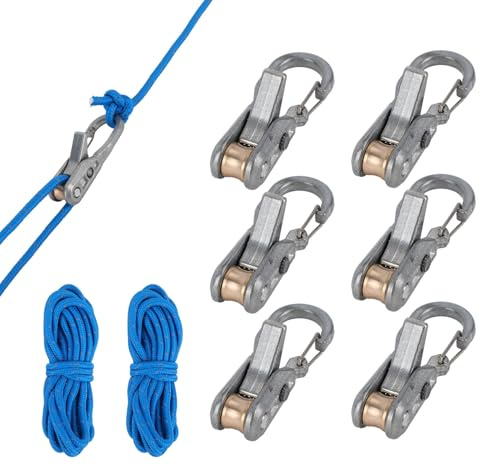 Penitue 6pcs Stainless Steel Paracord Adjusters, Rope with Roller Tensioner & 2pcs 3m/9.8ft Nylon Cord Rope Tightening Tool Fits 3mm/4mm Ropes for Camping Boating Hiking Tarps Guy Lines & Outdoor Gear