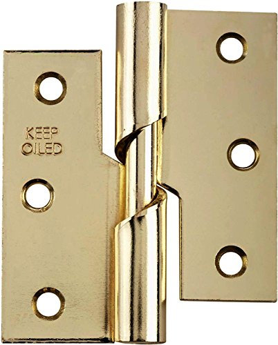 F&H™ Left Hand Rising Butt Door Hinges Polished Brass on Steel - 1 Pair (2 Hinges)