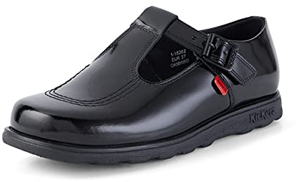 Kickers Women's Fragma T-Buckle Black Leather School Shoes | Smart Everyday School Look | Everyday Comfort Fit, Cushioned for All-Day Wear