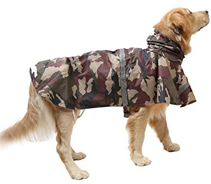 KoKoBin Reflektierend Hunderegenmantel mit Kapuze ultraleichte atmungsaktive wasserdichte Hundejacke Regenhülle für mittlere und große Hunde（braun，L）