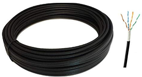 RosenetSys Premium Double Jacket 'Tough' Cat5e UTP External SOLID COPPER Lined Network Cable Outdoor Coiled Reel BLACK Cat 5e (25m)