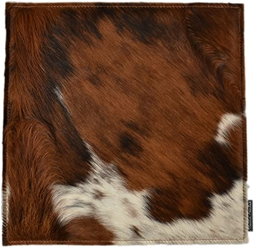 generisch Kuhfell Sitzauflage Stuhlkissen aus echtem Kuhfell und Wollfilz 38 x 38 cm braun Weiss Tricolor