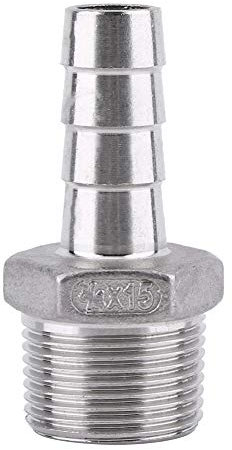 Barb Hose Tail Connector SS304 Stainless Steel Thread Hosetail Hose Tail Connector Hose Adapter Fitting Barb Adapter (3/4''*15mm)