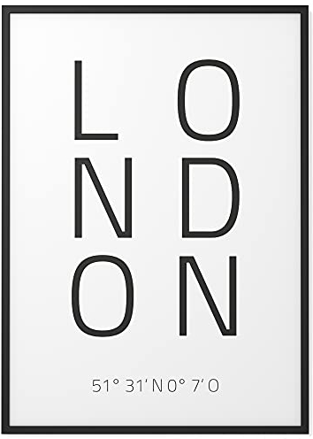 Papierschmiede® Geo Poster Koordinaten London, A4 Stadt Poster als Wanddeko für Wohnzimmer Schlafzimmer Küche Esszimmer, Hauptstadt England, Bild ohne Rahmen