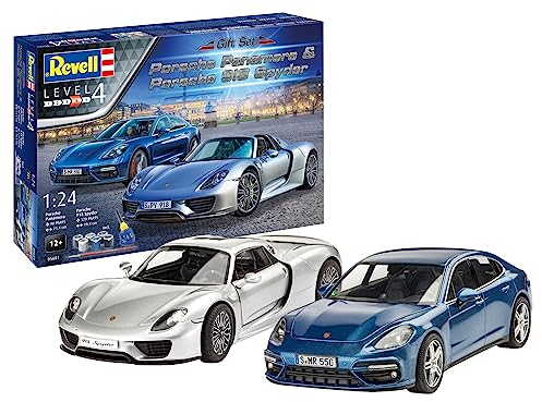 Revell 05681 -Coffret Cadeau de 2 maquettes de Porsche à construire - Spyder et Panamera 2, échelle 1/24