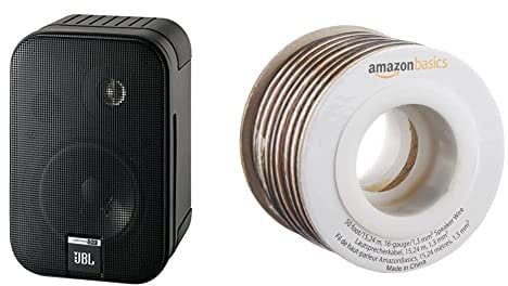 JBL Control One Robuster Kompakter Regallautsprecher Satellitenlautsprecher Studio-Monitor-Lautsprecher (1 Paar) schwarz & Amazon Basics Lautsprecherkabel 1,3 mm² / 16 Gauge 15,24 m (50 Fuß)