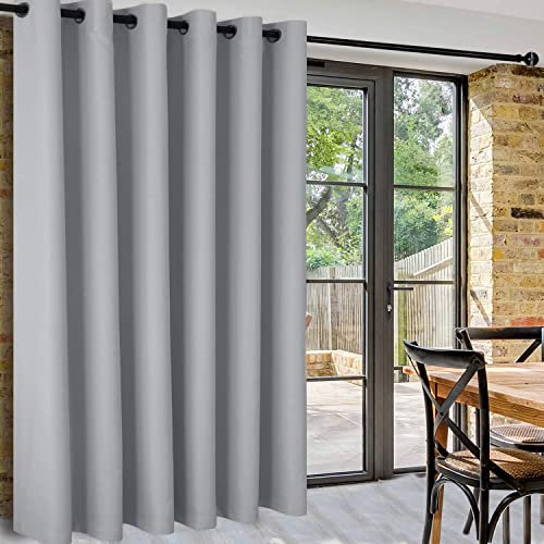 DWCN Patio Sliding Door Curtains-Extra Wide Blackout Thermal Curtain Panel with Back Tab& Rod Pocket for Bedroom Partition, 100x96 Inches, Silver Greyes, Silver Grey