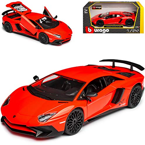 Lamborgihini Aventador LP 750-4 SV Superveloce Rot Orange Coupe Ab 2015 1/24 Burago Modell Auto mit individiuellem Wunschkennzeichen