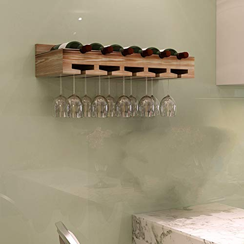 ACXZ Portabicchieri da Vino in Legno da Parete, Porta calici da sospeso Rustico, espositore per scaffali per Vino, 3/4/5 File (Lunghezza 40/50/60 cm)