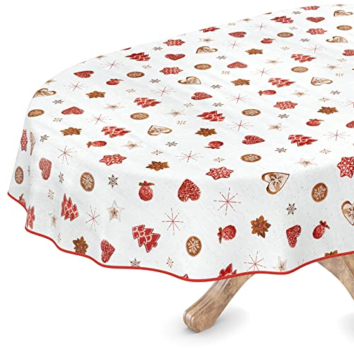 Tischdecke abwaschbar Weihnachten Wachstuchtischdecke Oval 140 x 200cm mit Saum (eingefasst) Silvester Wachstuch