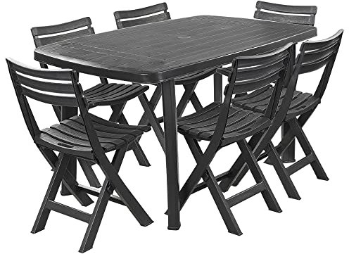 URBNLIVING Large Collapsible Table With Folding Chairs Outdoor Garden Patio Furniture Set (6 Chairs)