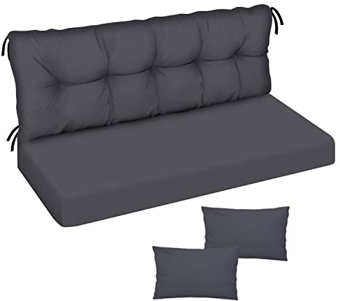 Ferocity Auflage für Hollywoodschaukel 185x50x50 Gartenbankauflage und 2 Kissen Palettenauflage Bankauflage Sitzkissen und Rückenkissen Polsterauflage Matratze Gartenpolster Glatt-Pik Graphite [133]
