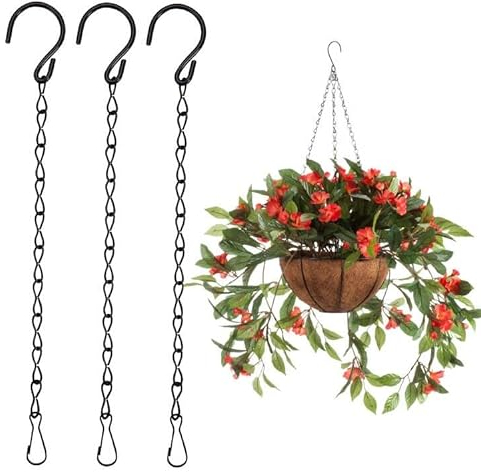 Metall Ketten Aufhängen, Blumenampel Ketten, Blumentopfkette, 3 PCS Blumentopf Hängend, Hängepflanztopf Blumenampel Draußen, Ampelkette Hängeketten, Metall Pflanzenhänger Blumentopfkette mit Haken