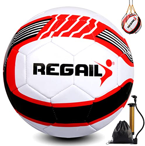 Ballon de Football Taille 5,Foot-Ball Match Entraînement Adolescents Ballon de Football avec Pompe à Air Sac en Filet et Aiguille pour 11 Réguliers D'équipe (Taille 5,6, Football numéro 5)