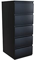 CDF Kommode Schwarz Hoch Schubladenschrank mit 5 Schubladen Schmal Komode 40B x 45T x 111H Wohnzimmer Schlafzimmer Flur Schrank Sideboard Highboard viel Stauraum Sideboard Malm Kommode Modern