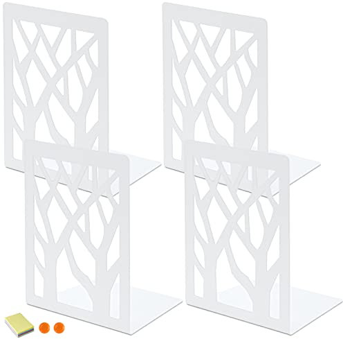 DIFIT Serre Livre, Presse Livre en Métal, 2 Paire Cale Livre, Bloc Livre pour Étagère, Serre Livres pour Livres Lourds, Serre-Livres pour Bureau/Famille, Blanc Serre-Livre, bookends 12x9x16cm
