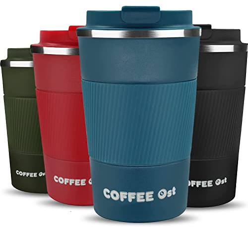 Cala Verde termo - vaso de café para llevar, reutilizables, taza 380ml de acero inoxidable (Azul)