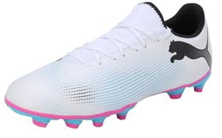 PUMA Future 7 Play FG/AG, Soccer Shoe Hombre, White Black-Poison Pink, 43 EU