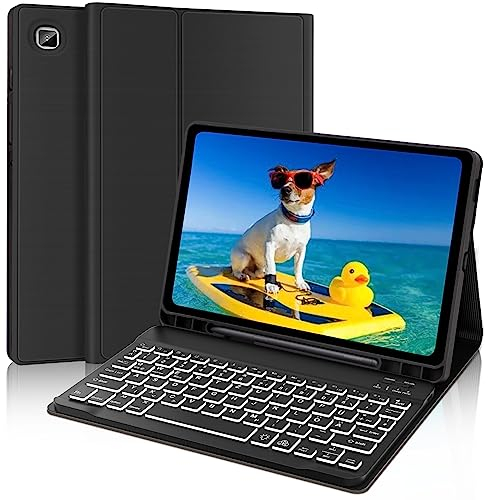 AVNICUD Tastatur Hülle für Samsung Galaxy Tab S6 Lite 10.4 Zoll 2022/2020 SM-P610/P613/P615/P619 - TPU Rückseite Case mit Stifthalter, 7 Backlightfarben Bluetooth Deutsche Keyboard QWERTZ, Schwarz